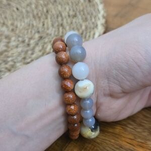 Elegant Beaded Bracelet Set - Brown and Gray